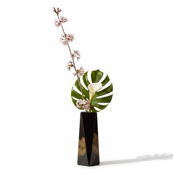 금색 소나무 패턴의 독특한 블랙 래커 나무 꽃병