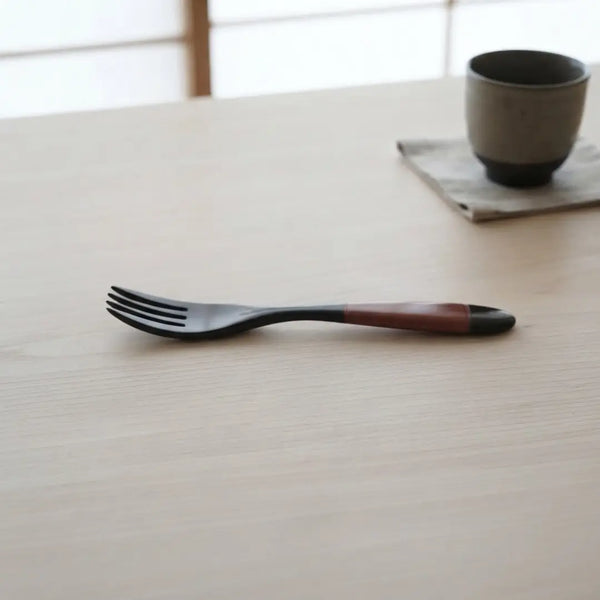 우루시 옻칠한 나무 포크 경량 칼 붙이 블랙 & 레드