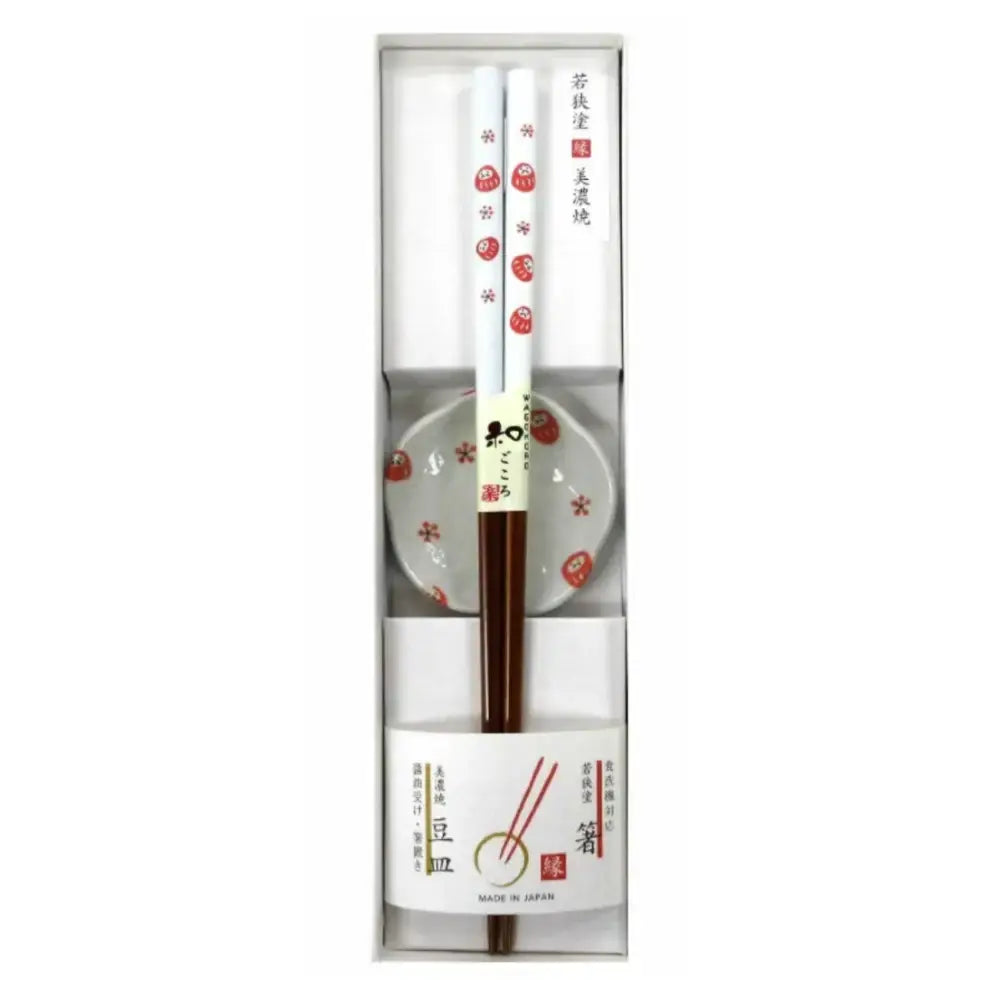 와카사 칠기 젓가락과 미노야키 작은 접시 다루마 23cm
