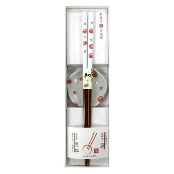 와카사 칠기 젓가락과 미노야키 작은 접시 다루마 23cm