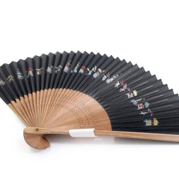 Yamani 축제 카트 디자인 블랙 Sensu 휴대용 접이식 팬 21.5cm
