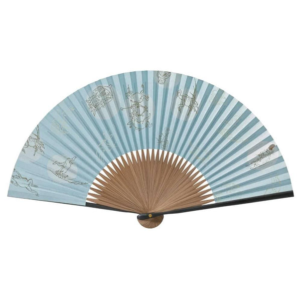 Yamani 개구리 & 토끼 디자인 블루 센수 휴대용 접이식 팬 21.5cm