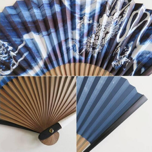 야마니 전통 드래곤 네이비 센수 휴대용 접이식 부채 22.5cm