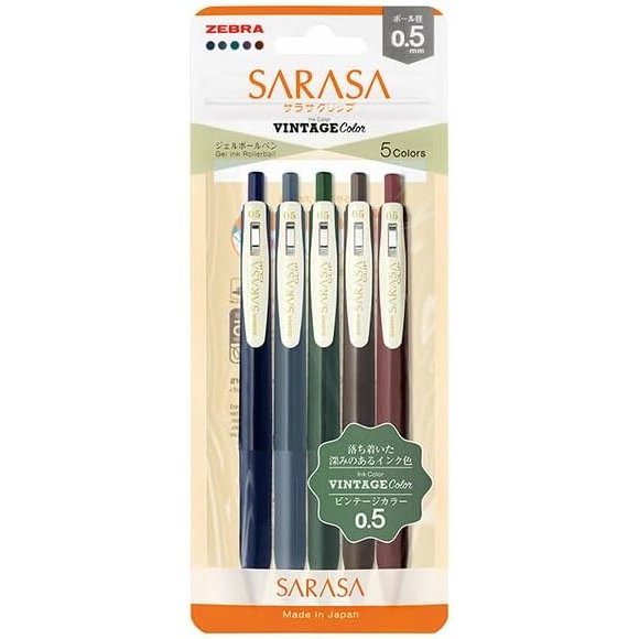 얼룩말 사라사 클립 빈티지 컬러 젤 잉크 펜 5색 0.5mm JJ15-5C-VI-N